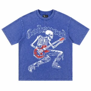Godspeed Skeleton Guitar Jump T-Shirt Blue