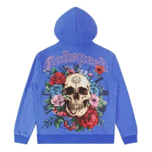 Godspeed Skull Flower Hoodie Blue