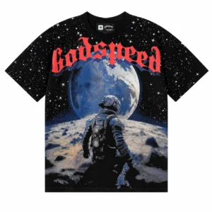 Godspeed To The Moon Astronaut T-Shirt Black