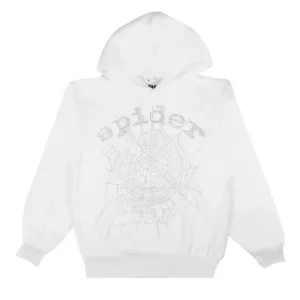 Sp5der OG Rhinestone Logo Hoodie White