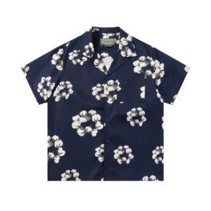 Denim Tears Cotton Wreath Short Sleeve Shirt Navy Classic Tone