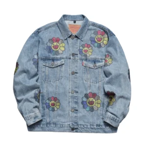 Denim Tears Smiley Flower Rhinestone Denim Jacket Light Blue
