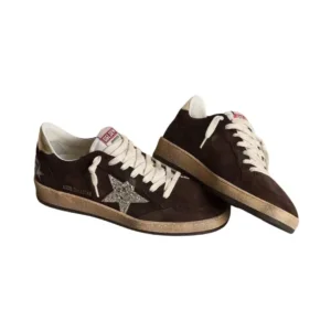 Women's Ball Star in beige and brown suede with aged effect and perforated star