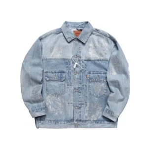 Denim Tears Rhinestone Cotton Wreath Denim Jacket Light Blue