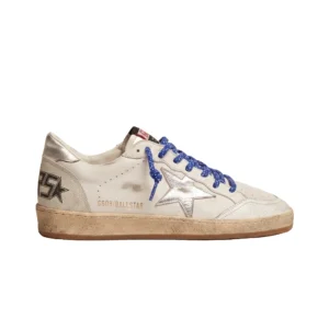 Women's Ball Star White Sneakers with Blue Laces