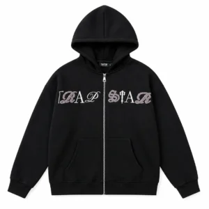 Trapstar Rhinestone Script Zip Hoodie Black