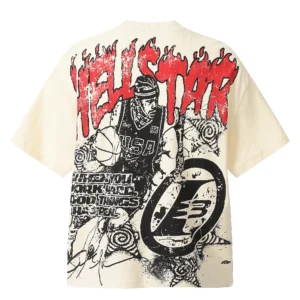 Hellstar Flames Graphic T-Shirt Beige