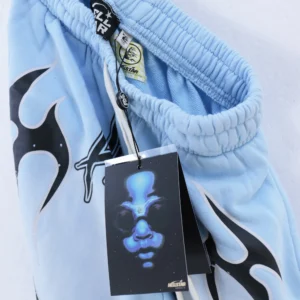 Hellstar Flame Path Shorts Light Blue
