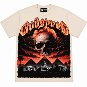 Godspeed Flame Logo & Skull Pyramid Graphic T-Shirt Beige