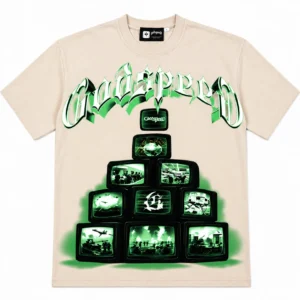 Godspeed Green Chrome Logo & Screens Graphic T-Shirt Beige