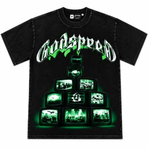Godspeed Green Chrome Logo & Screens Graphic T-Shirt Black