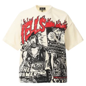 Hellstar Flames Graphic T-Shirt Beige