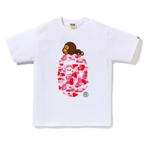BAPE Pink Baby Milo ABC Camo Ape Head Tee White