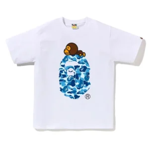 BAPE Blue Baby Milo ABC Camo Ape Head Tee White