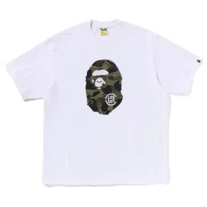 BAPE Green ABC Camo Ape Head Tee White