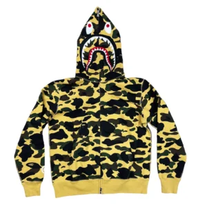 Bape Color Camo Tiger Shark Wide Full Zip Double Hoodie Yellow