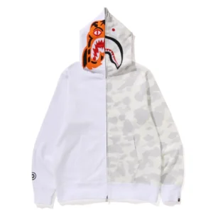 Bape Tiger Shark Split Camo Full Zip Hoodie White