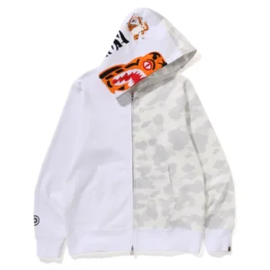 Bape Tiger Shark Split Camo Full Zip Hoodie White