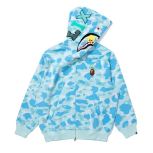 Bape x Stray Kids Wolf Chan Shark Full Zip Hoodie White Blue