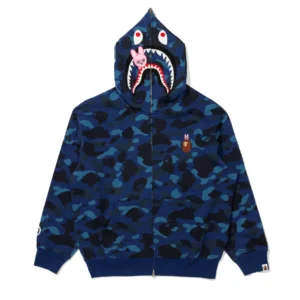 Bape x Stray Kids BbokAri Shark Full Zip Hoodie Blue