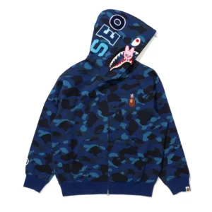 Bape x Stray Kids BbokAri Shark Full Zip Hoodie Blue