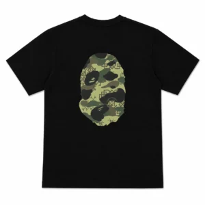 BAPE Green ABC Camo Ape Head Tee Black