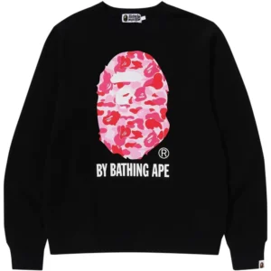 Bape Color Camo Big Ape Head Crewneck Sweatshirt Black Pink