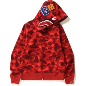 Bape Color Camo Tiger Shark Wide Full Zip Double Hoodie Red