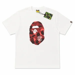 BAPE Red ABC Camo Ape Head Tee White