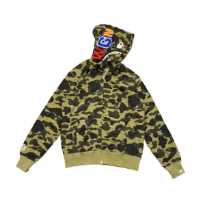 Bape Color Camo Tiger Shark Wide Full Zip Double Hoodie Green