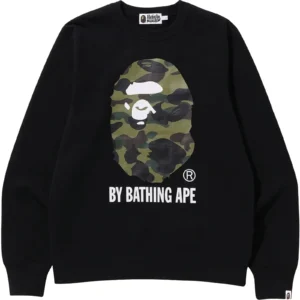 Bape Color Camo Big Ape Head Crewneck Sweatshirt Black Green