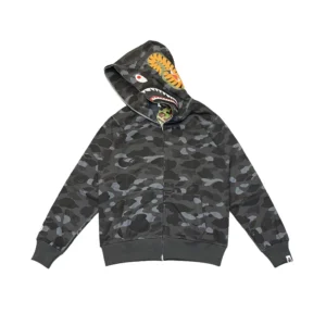 Bape Color Camo Tiger Shark Wide Full Zip Double Hoodie Grey