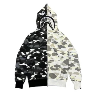 Bape Split City Camo Shark Full Zip Hoodie Black White