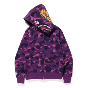 Bape Color Camo Tiger Shark Wide Full Zip Double Hoodie Purple