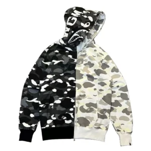 Bape Split City Camo Shark Full Zip Hoodie Black White