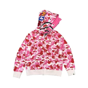 Bape ABC Camo Milo Shark Zip Hoodie Pink