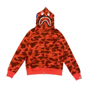 Bape Color Camo Tiger Shark Wide Full Zip Double Hoodie Red