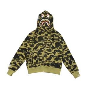 Bape Color Camo Tiger Shark Wide Full Zip Double Hoodie Green