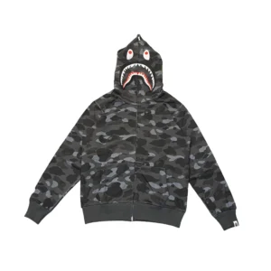 Bape Color Camo Tiger Shark Wide Full Zip Double Hoodie Grey