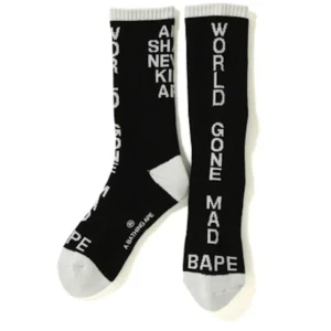 BAPE World Gone Mad Crew Socks Black