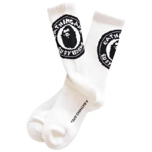 BAPE Ape Head Circle Logo Crew Socks White