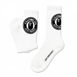 BAPE Ape Head Circle Logo Crew Socks White