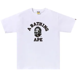 BAPE Heather Grey Camo College Tee White Black Logo