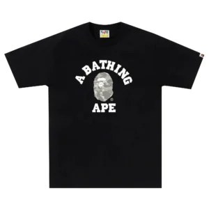 BAPE Heather Grey Camo College Tee Black White Logo