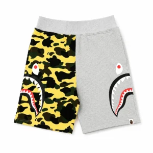 BAPE Split ABC Camo Shark Sweat Shorts Grey Yellow