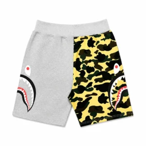 BAPE Split ABC Camo Shark Sweat Shorts Grey Yellow