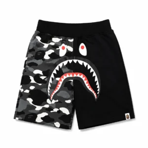 BAPE Split ABC Camo Shark Sweat Shorts Black Grey